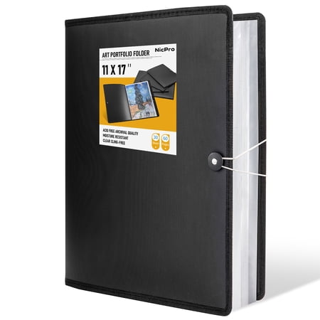Nicpro Art Portfolio 11x17, Upgraded Large Portfolio Folder for Artwork with 30 Pockets Display 60 Pages, Presentation Book Binder with Protector Sleeves for Artists Drawing