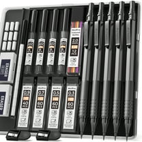 Nicpro Black Art Mechanical Pencil Set, 5PCS Metal Drafting 0.3, 0.5, 0.7, 0.9, 2mm Lead Holder (4B 2B HB 2H Colored) for Writing Sketching Drawing with 9 Refills Eraser Case