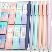 Nicpro 6PCS Pastel Mechanical Pencil Set, 0.5 & 0.7 & 0.9 mm with 6 Tubes HB Lead Refill, 3PCS Eraser and 9PCS Eraser Refill for Student Writing Drafting, Drawing, Sketching-with Cute Case