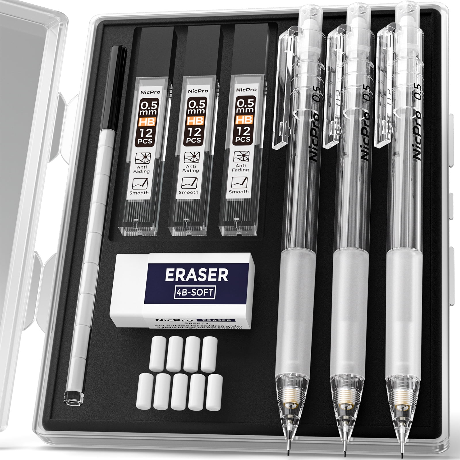 Nicpro Mechanical Pencils Set, 3PCS Mechanical Pencil 0.5 with 3 Tubes