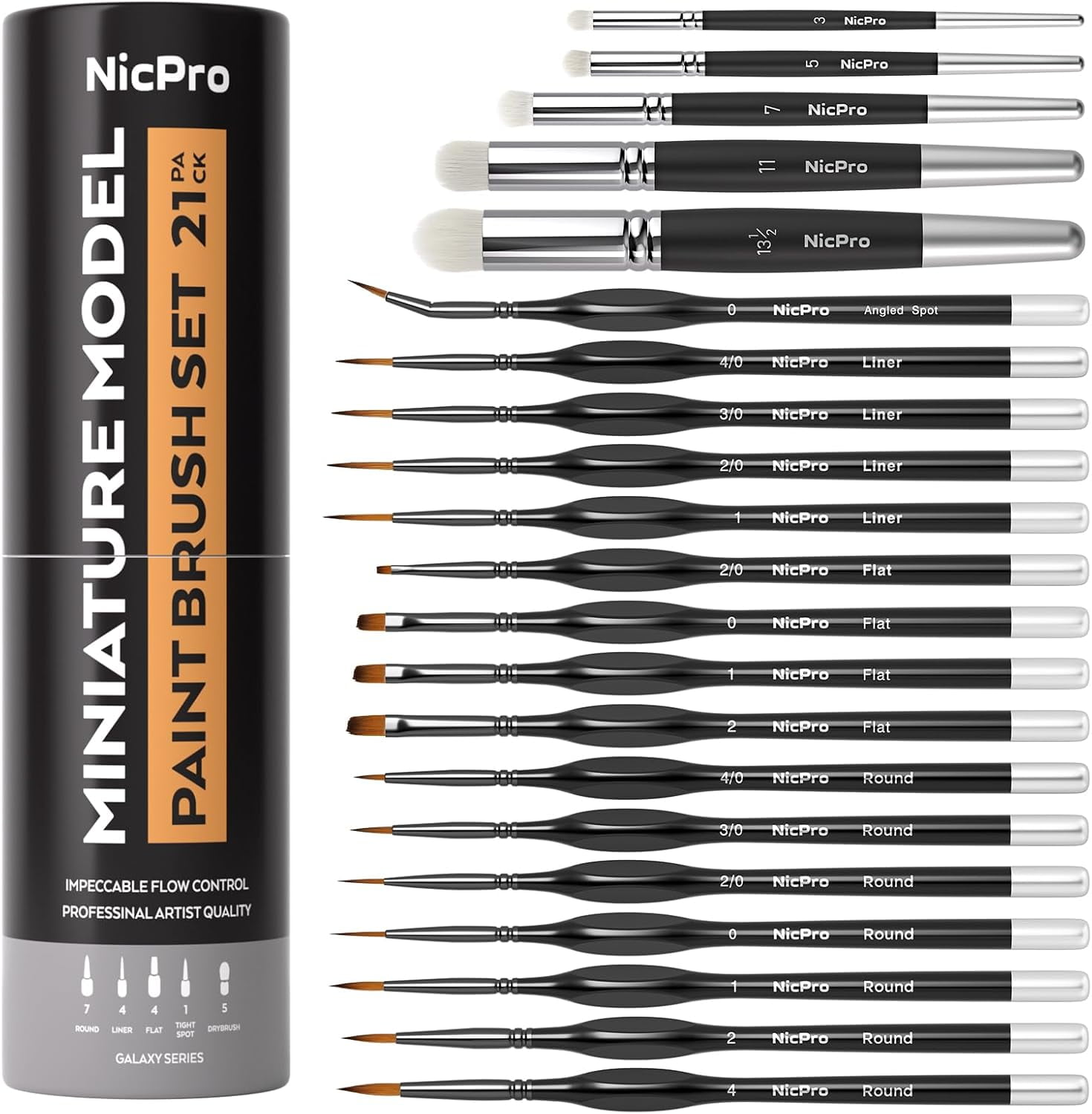Nicpro Miniature Paint Brushes Drybrush - 21PCS Model Paint Brush Set for Acrylic, Watercolor Detail Paint Brush Dry Brush for Miniature Model, Paint by Number- with Container