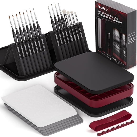 Nicpro Professional Miniature Painting Kit, Stay Wet Palette & 16PCS Detail Paint Brushes Drybrush with Nylon Bag, 100PCS Pallet Paper, 4PCS Sponge, Mixing Paint Saver Palette for Miniature Model