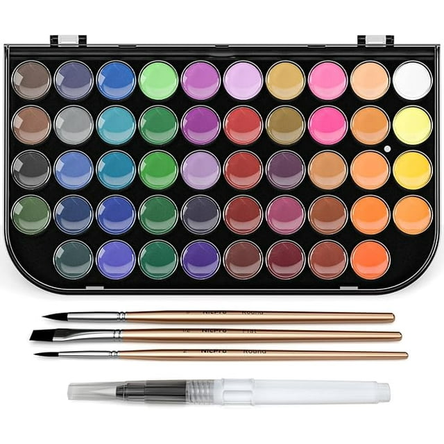 Nicpro Watercolor Paint Set, 48 Water Colors Kit with 3 Painting