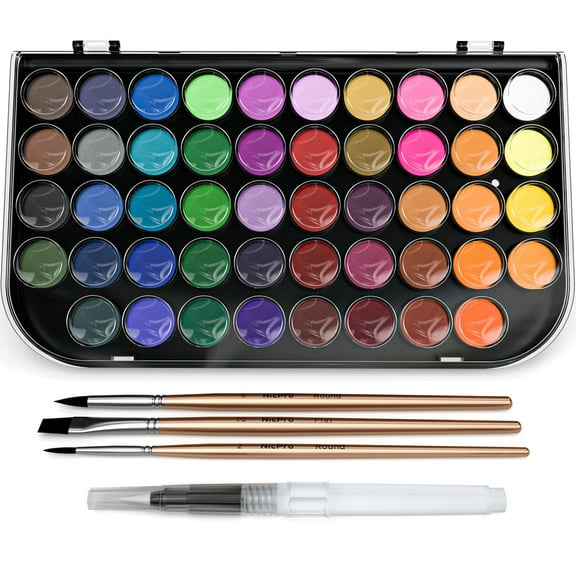 Nicpro Watercolor Paint Set, 48 Water Colors Kit with 3 Squirrel Brushes, Palette, Watercolor Pen for Gift, Sketching, Arts crafts