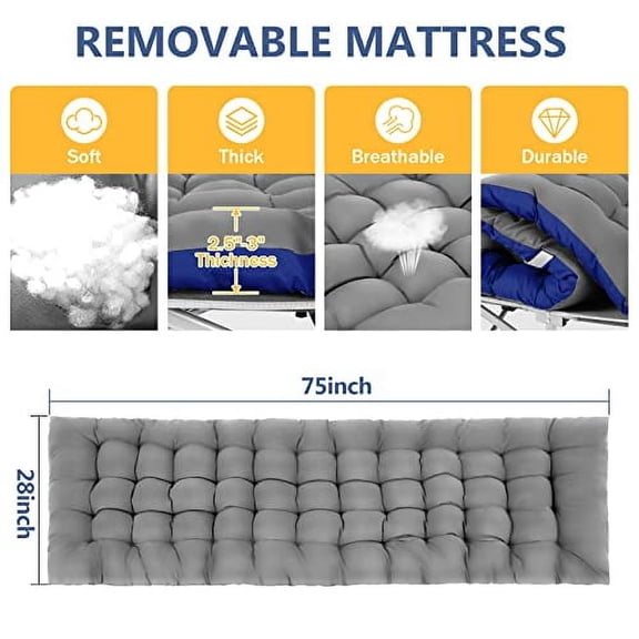 Nictemaw Camping Cots for Adults with Mattress, 900lbs Double Layer Oxford Heavy Duty Sleeping Cots for Adults, Portable Folding Cots for Sleeping, Lightweight, Stable, Durable, Grey