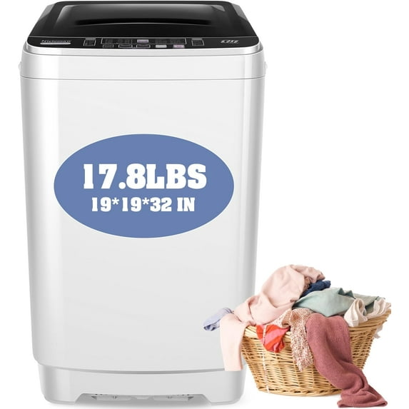Nictemaw Portable Washing Machine, 17.8Lbs Capacity Full-Automatic Portable Washer, 2.4Cu.ft Washer and Dryer Combo with Drain Pump, 10 Programs 8 Water Levels Compact Laundry Washer for Apartment RV