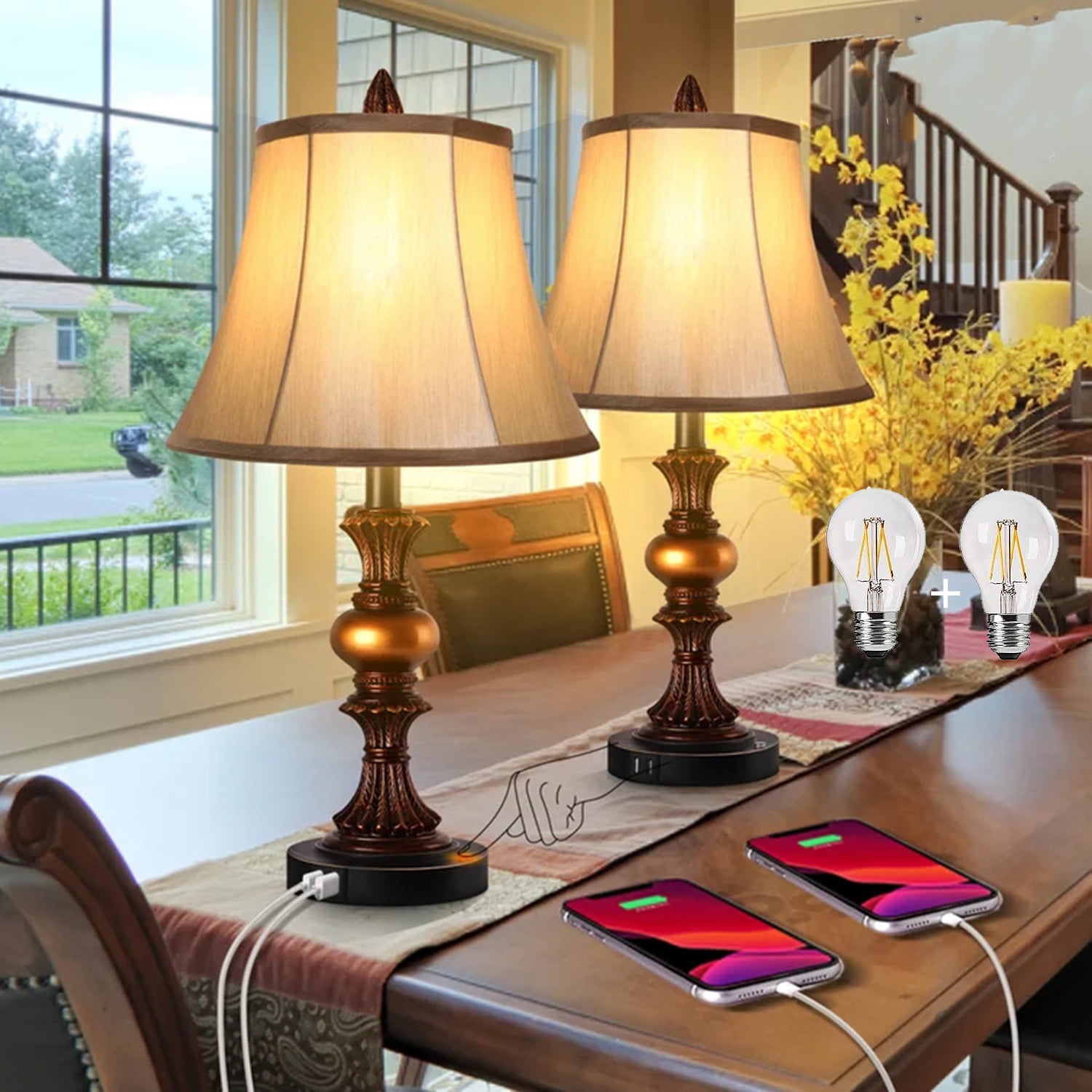 nictiv 2 pack traditional table lamps,touch control 3-way dimmable
