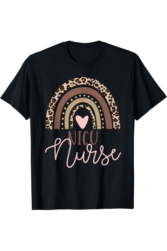Nicu Nurse Icu Neonatal Leopard Rainbow Boho Tiny Human Baby T-Shirt Size S-5XL