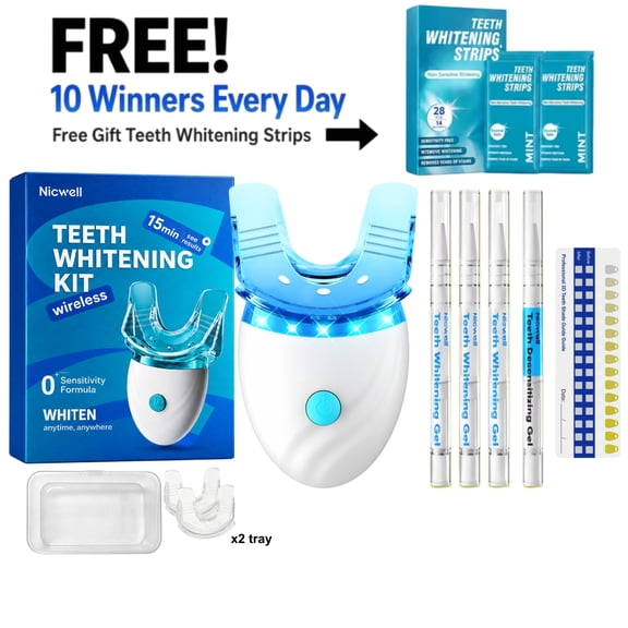 Nicwell Teeth Kit-Wireless LED Gel Pen Set, 3 Pens+1 Desensitizing Pen, Shade Guide & Free 28 Strips, Gentle Yellow Teeth Remover for Home, Travel, Dates, Business & Gift