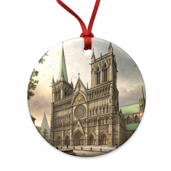 Nidaros Cathedral Church Trondheim Norway Christmas Tree Holiday Round Ceramic Ornament