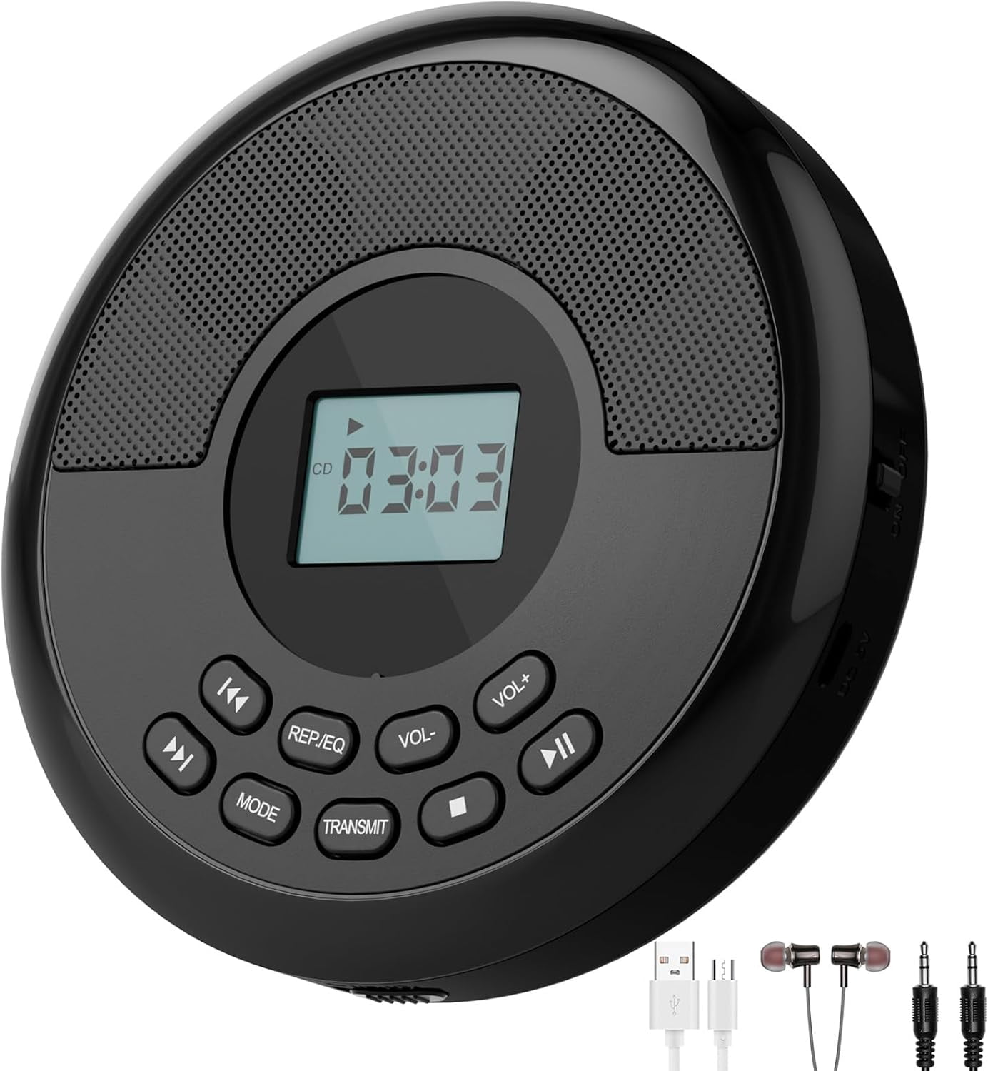 Nidemao Portable CD Player with Two Speakers and Bluetooth, Shockproof - Supports CD/MP3/USB - Personal/Travel/Music/Audiobooks (Black)