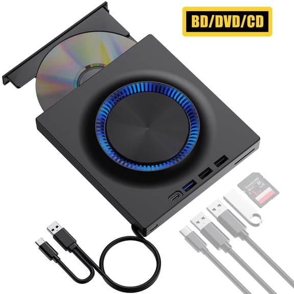 NidemaoExternal Blu-Ray Drive, BD/DVD/CD Burner/Reader/Writer with USB A/C/SD Port for Windows, Mac&Linux