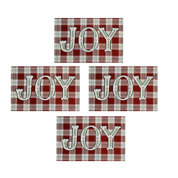 Nidico Christmas Placemats, Set of 4, JOY Plaid Cloth Table Mats Multi-Color