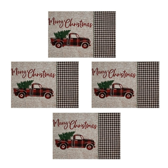 Nidico Christmas Placemats, Set of 4, Merry Christmas Buffalo Plaid Truck Cloth Table Mats Multi-Color