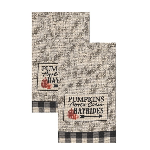 Nidico Fall Kitchen Towel Set of 2, Buffalo Plaid Farmhouse Print, Cotton