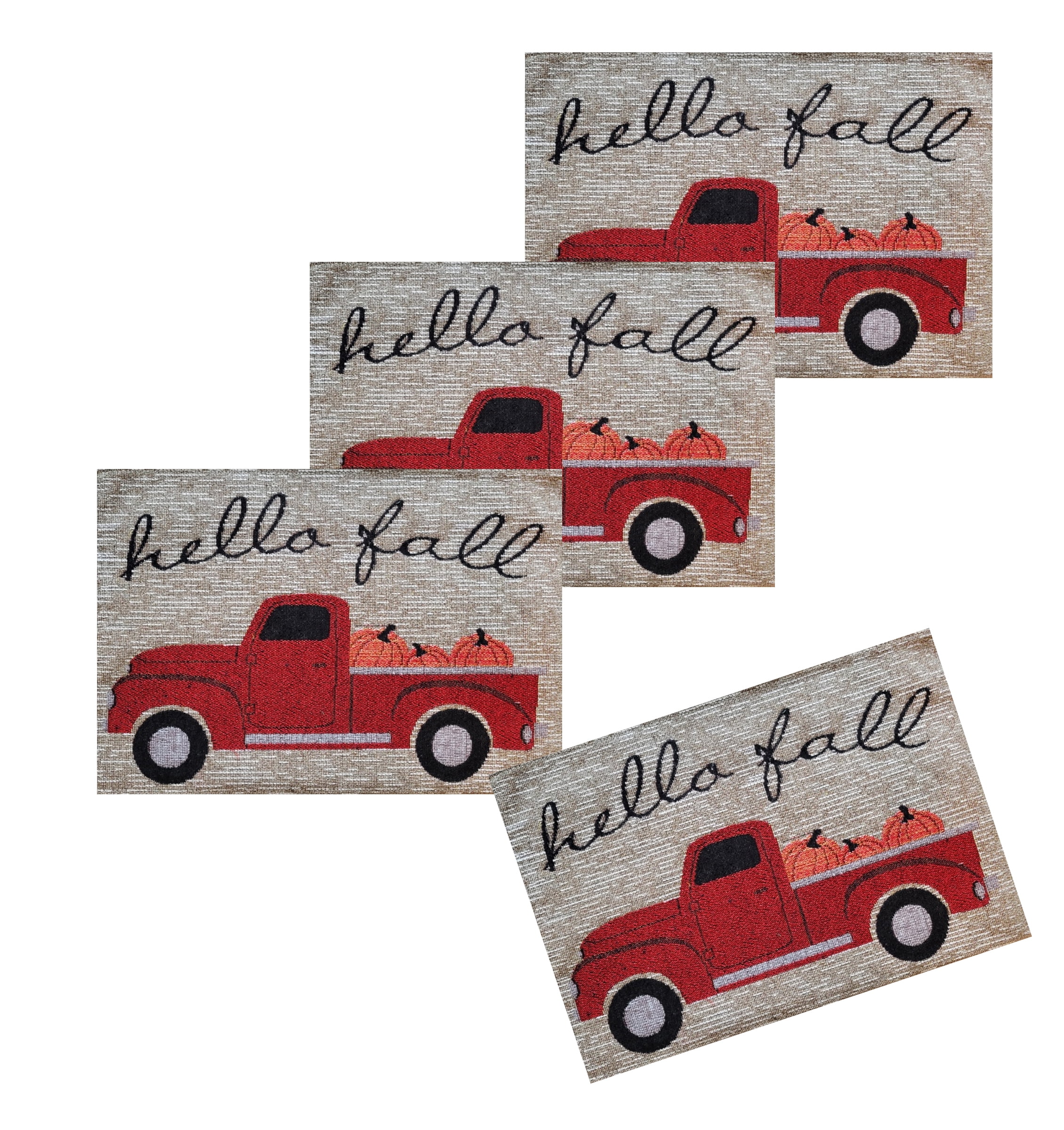 Nidico Fall Placemats, Set of 4, Brown Woven Cloth Table Mats Vintage Red Truck Pumpkins 13 x 19 - Walmart.com