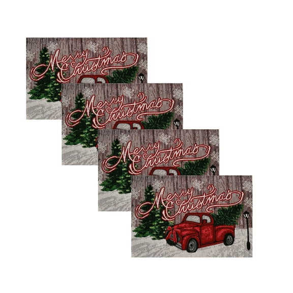 Nidico Merry Christmas Placemats, 4 Pieces, Red Truck Multi-Color