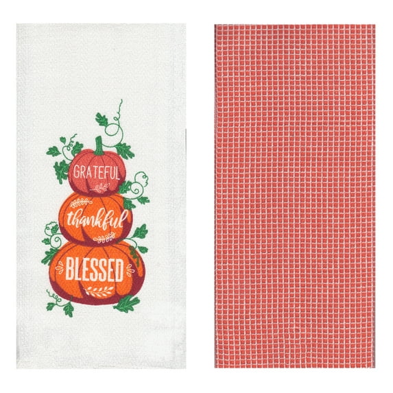 Nidico Thanksgiving Kitchen Dish Towels, Cotton 2 Pack, Fall Grateful Thankful Blessed, 15 x 25 in