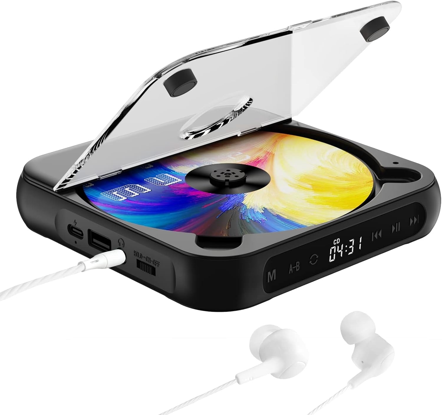 Nidmaw Bluetooth CD Player with Headphones, Rechargeable Mini CD Player for Car Travel