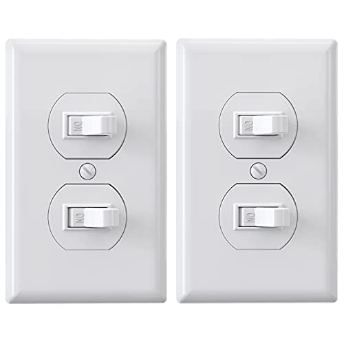 Nidoard Double Toggle Light Switch, Two Single Pole Electrical Dual Light Switch, 15A, 120V, in-wall On/Off Switch, Self-grounding, Wall Plate is Included, UL Listed (2 Pack, Glossy White)