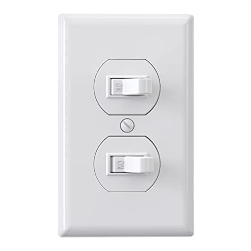 Nidoard Double Toggle Light Switch, Two Single Pole Electrical Dual Light Switch, 15A, 120V, in-wall On/Off Switch, Self-grounding, Wall Plate is Included, UL Listed (1 Pack, Glossy White)