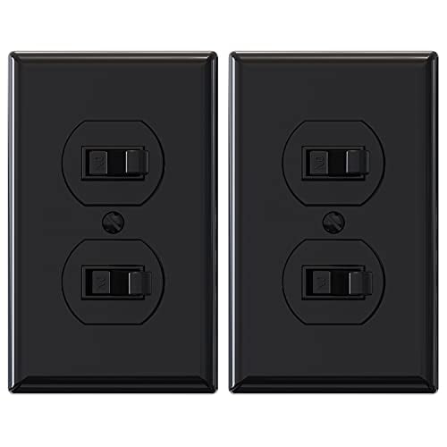 Nidoard Double Toggle Light Switch, Two Single Pole Electrical Dual Light Switch, 15A, 120V, in-wall On/Off Switch, Self-grounding, Wall Plate is Included, UL Listed (2 Pack, Glossy Black)
