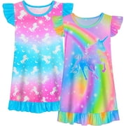 Nidoul 2pcs Girls Nightgowns Unicorn Pajamas Princess Toddler Nightgown Sleepwear Nightie for Kids Little Girls