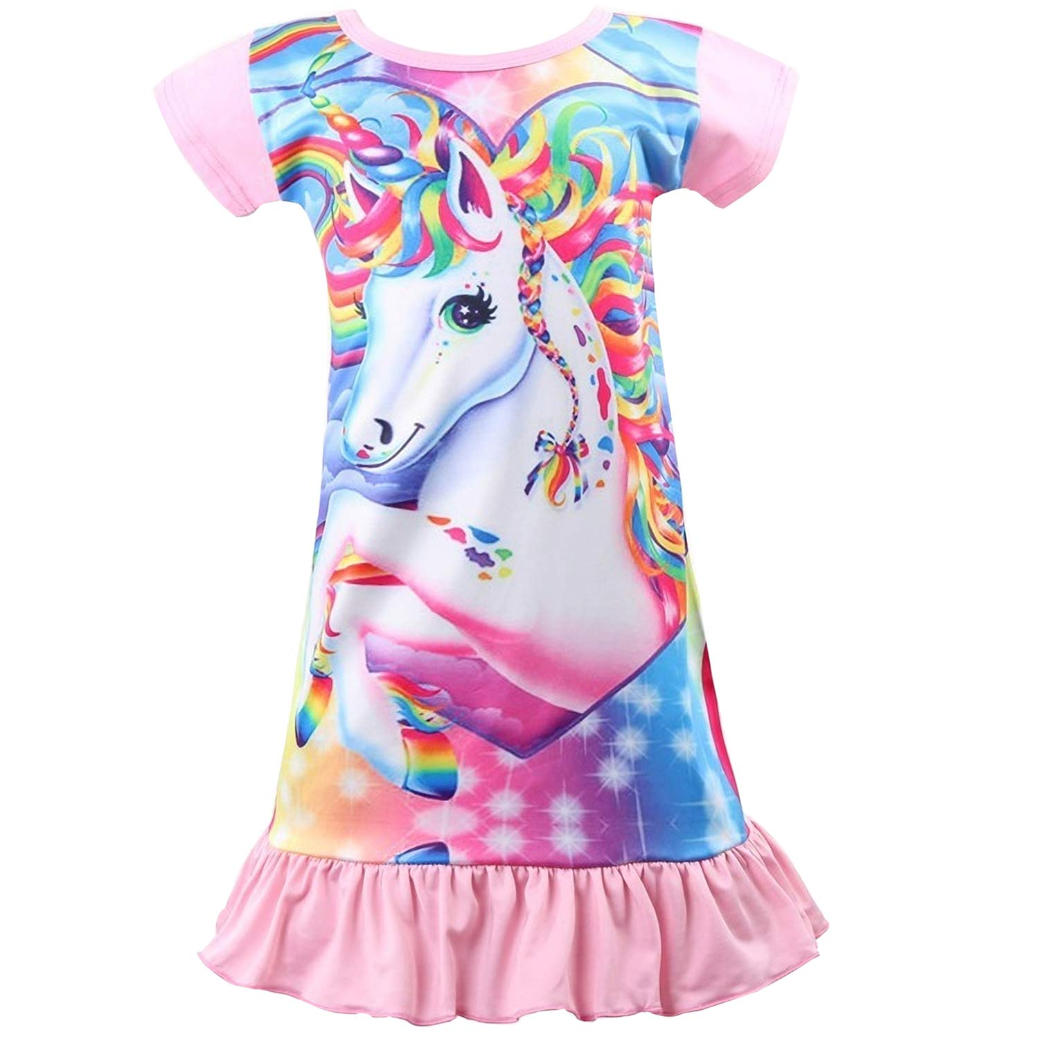 Nidoul Girls Nightgowns Unicorn Sleepwear Nightie Night Dress Short ...