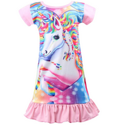 Nidoul Girls Nightgowns Unicorn Sleepwear Nightie Night Dress Short Sleeve Nightgown for Kids Sizes 4-8