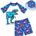 thumbnail image 1 of Nidoul Kids Boys Swimsuit Two Piece UV Sun Protection Swimwear Dinosaur Short Sleeve Kids Rash Guard Bathing Suit with Sun Cap UV Protection 3-6 Years, 1 of 6