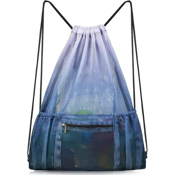 Nidoul Mesh Drawstring Bag with Zipper Pocket, Beach Bag for Swimming Gear Backpack Gym Storage Bag for Adult Kids Girls