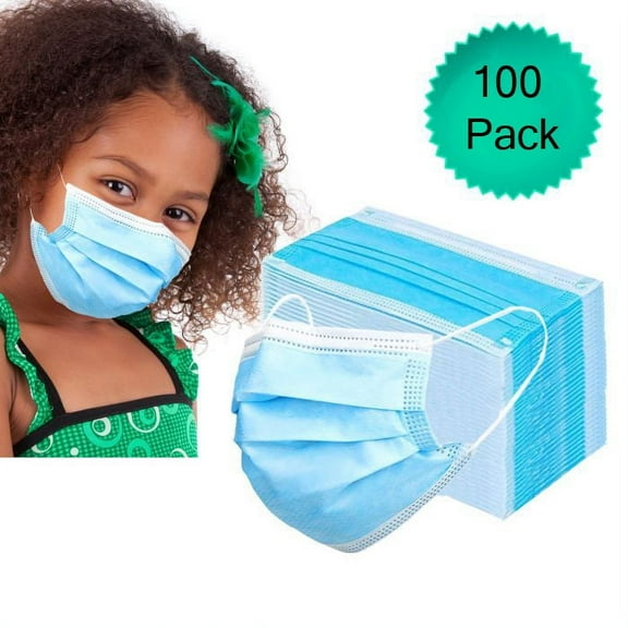 Nidy 100 Pack Disposable Kids Face Mask, Child Size, 3 Ply, Ear Loop