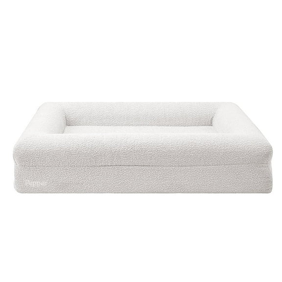 NieJH Large Dog Waterproof Memory Sponge XL pet Bed, Four Sides with Pillow Edge Design, Anti-Slip Dog Sofa Bed, Washable and Removable Cover, Gray White (White, Medium)