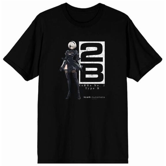 NieR Automata 2B Character Pose Adult Black Crew Neck Short Sleeve T-shirt-XL