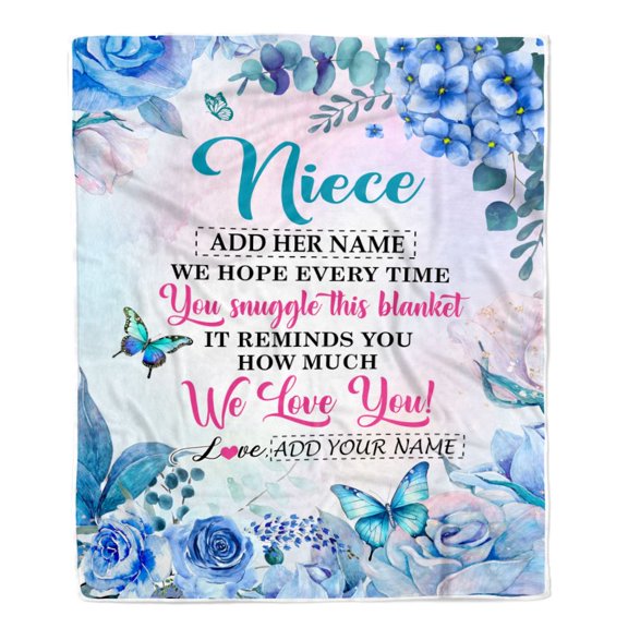 Niece Blanket From Aunt Auntie Uncle Floral Print We Love You Niece Birthday Graduation Bed Fleece Blanket, 50x60in Fleece Blanket