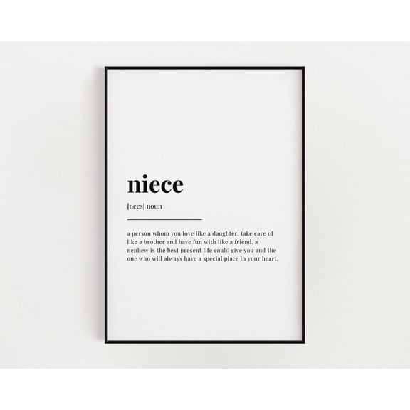 Niece Definition Meaning, Wall Art, Definition Print, Home Decor, Home Decor #3337, Unframed Canvas Size 24x36