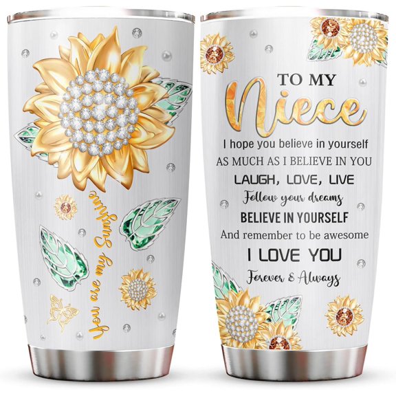 Niece Gifts from Auntie/Aunt/Uncle Tumblers 20oz, Gifts for Niece for Birthday Graduation Valentines Day Christmas Coffee Mug, Gift Ideas for Best Nieces Ever Cup