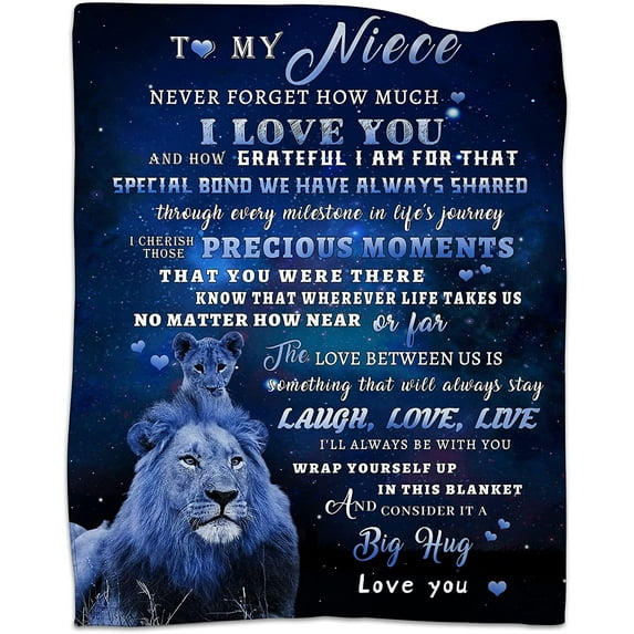 Niece Gifts from Auntie Uncle, Niece Lion Blanket 50"x 60", Niece Blanket from Auntie, Niece Blankets and Throws, Niece Gifts, Niece Birthday Christmas Idea Gifts, Uncle to Niece Gift Blanket