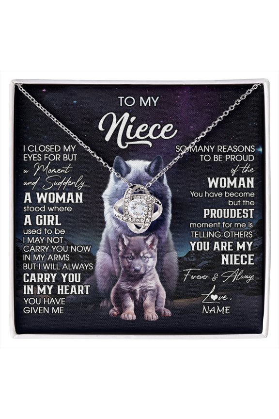 Niece I Close My Eyes Wolf Necklace, White Love Knot Necklace