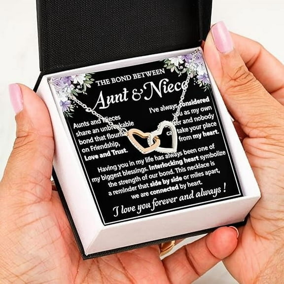 To My Niece Necklace From Aunt, Necklace Gifts For Niece On Christmas With Message Card and Gift Box, Birthday Gift for Niece from Aunt, Interlocking Heart Necklace For Women