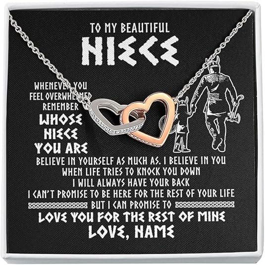 To My Niece Necklace from Uncle, Interlocking Heart Necklace for Niece from Uncle with Customized Message Card and Gift Box, Wedding Jewelry for Bride
