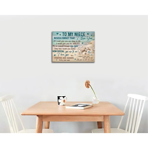 To My Niece Never Forget That I Love You Framed Canvas Wall Art - Aunt To Niece Sentimental Quote Print With Sea Turtle Beach Design For Home Decor 24*36inch(60*90cm)
