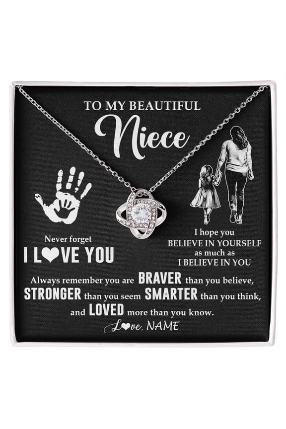 Niece Never Forget Love Necklace Auntie, Gold Love Knot Necklace