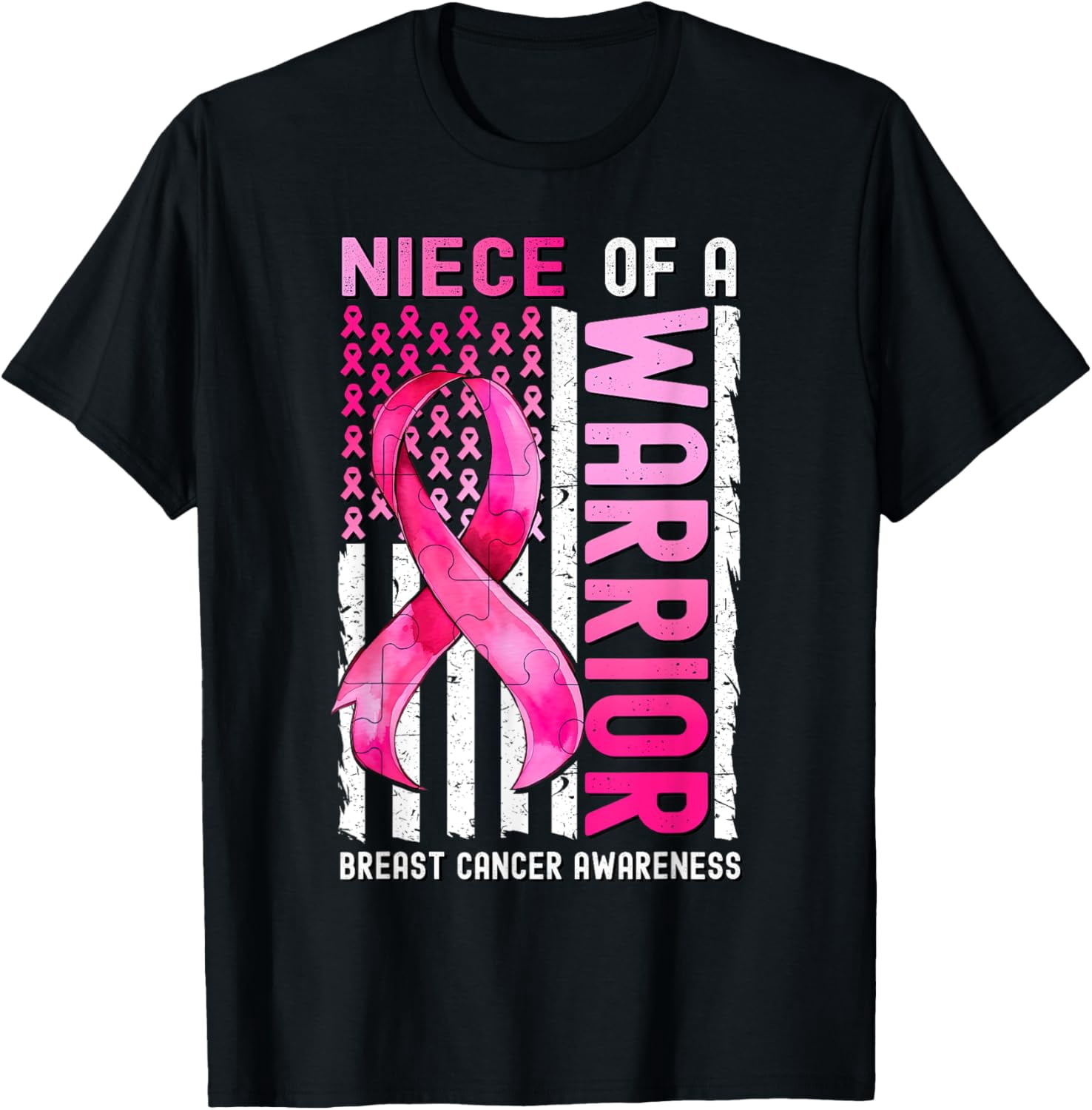 Niece Of A Warrior Breast Cancer USA Flag Awareness Pink T-Shirt ...
