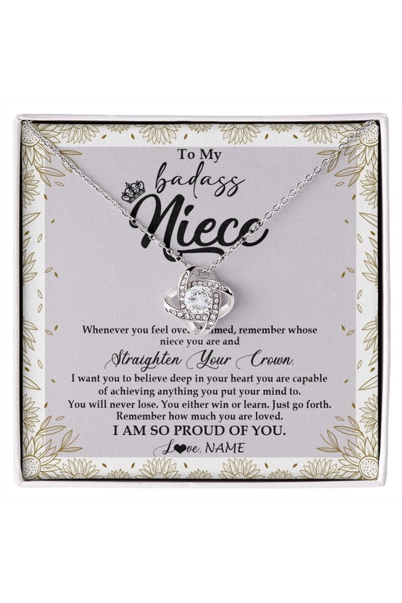 Niece Straighten Your Crown Necklace, White Love Knot Necklace