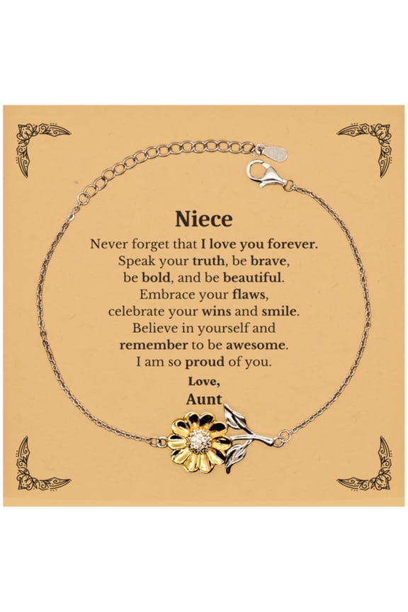 Niece Sunflower Bracelet, Never forget that I love you forever, Inspirational Niece Birthday Unique Gifts From Aunt