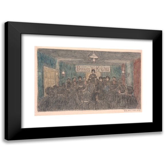 Niels Bjerre 14x11 Black Modern Framed Museum Art Print Titled - Awakening Meeting in Lemvig (1901)