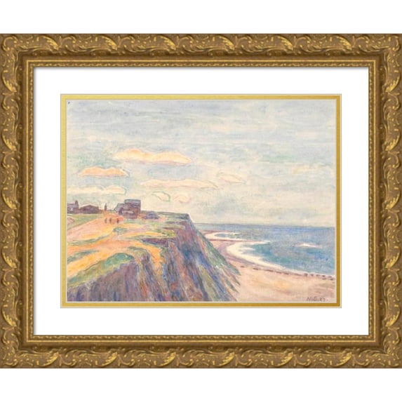 Niels Bjerre 24x19 Gold Ornate Framed and Double Matted Museum Art Print Titled - Slopes at Bovbjerg (1932)