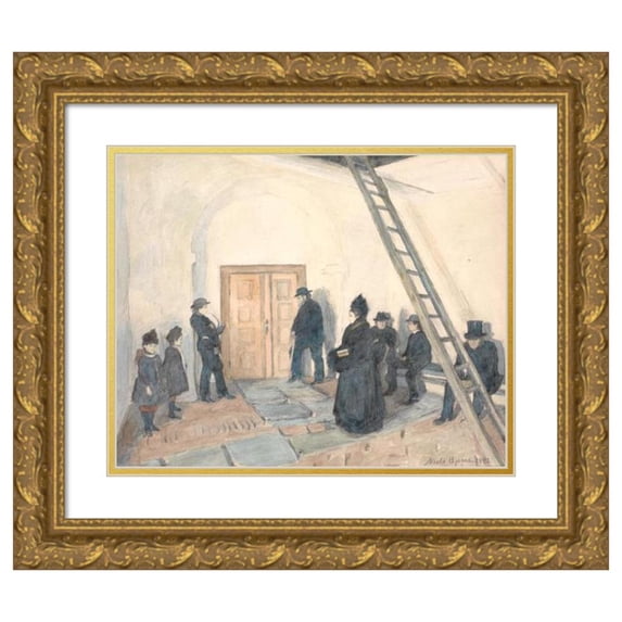 Niels Bjerre 24x20 Gold Ornate Framed and Double Matted Museum Art Print Titled - From the Porch of a Village Church (1892)