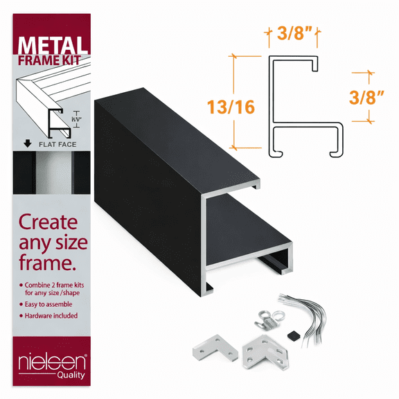 Nielsen Bainbridge 11" Accents Sectional Metal Frame Kit, Picture Hanging Hardware with Flat Face, Clean Matte Black Finish, Easy Assembly, Lightweight
